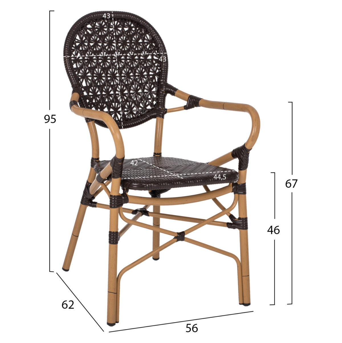ΠΟΛΥΘΡΟΝΑ ΑΛΟΥΜΙΝΙΟΥ BAMBOO LOOK ΚΑΦΕ ΚΑΙ ΚΑΦΕ PE RATTAN LH10.5926.01 56x62x95Yεκ. - Image 2