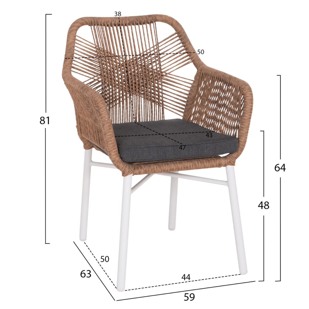 ΠΟΛΥΘΡΟΝΑ TOPIN LH10.6048.01 ΑΛΟΥΜΙΝΙΟ ΛΕΥΚΟ-P.E. RATTAN ΑΝΟΙΧΤΟ ΚΑΦΕ-ΜΑΞΙΛΑΡΙ ΓΚΡΙ 58x60x83Υ εκ - Image 2