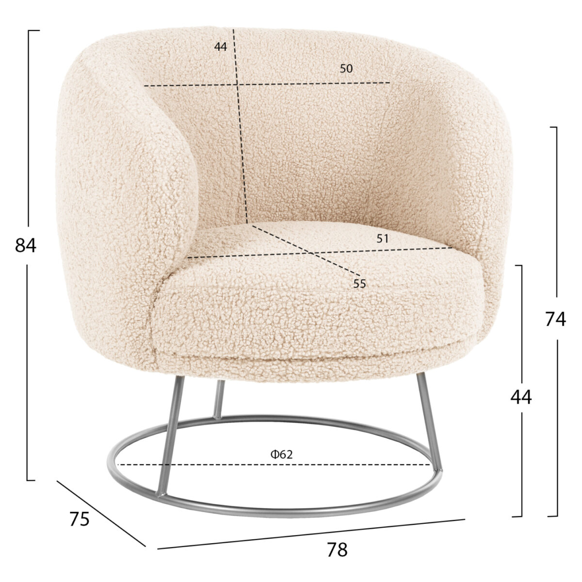 ΠΟΛΥΘΡΟΝΑ ARIEN LH10.8403.23 ΥΦΑΣΜΑ ΜΠΟΥΚΛΕ ΛΕΥΚΟ ΜΕ ΑΣΗΜΙ ΒΑΣΗ 78x75x84Υεκ. - Image 2