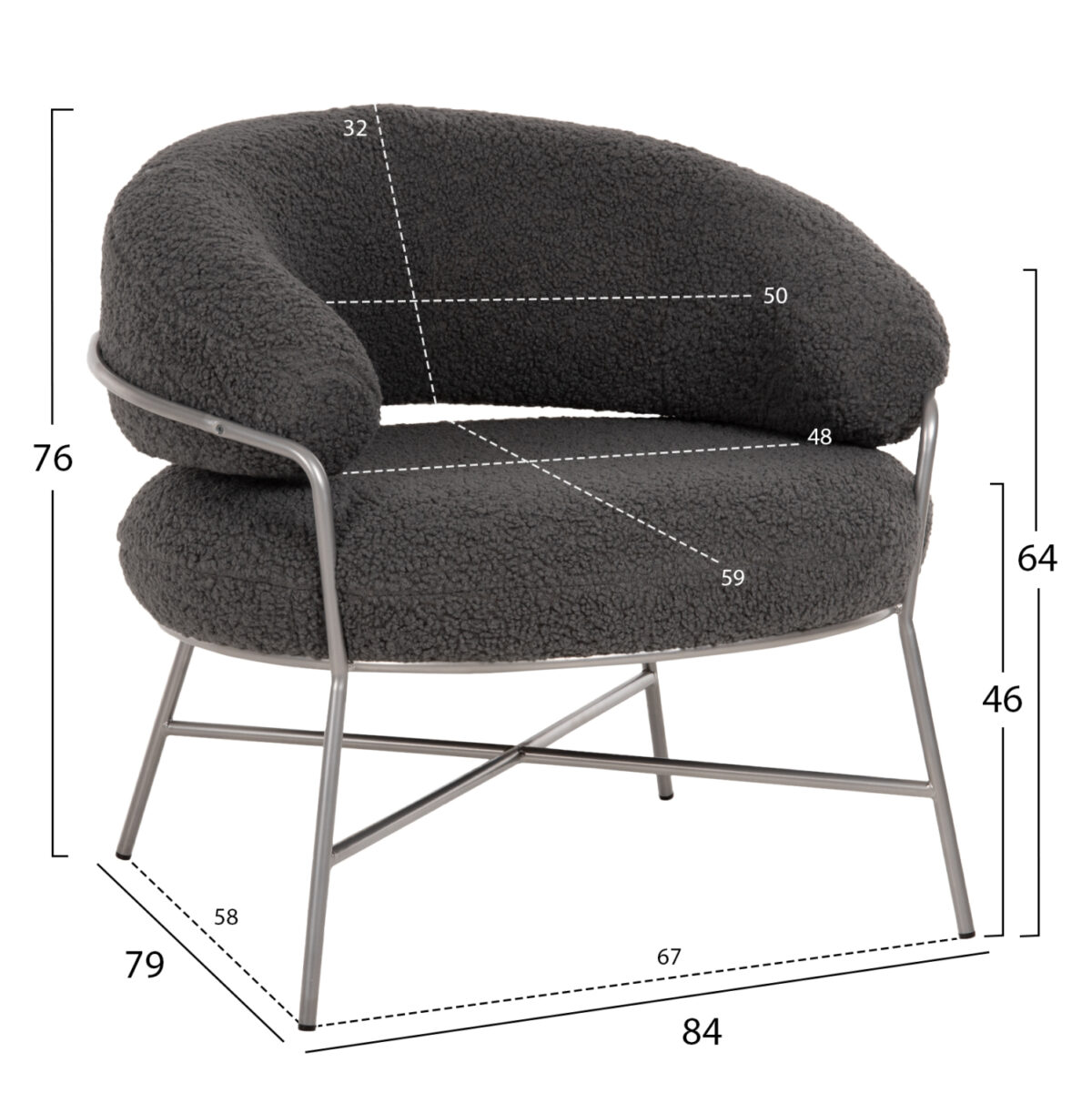 ΠΟΛΥΘΡΟΝΑ TRUDI LH10.8639.21 ΑΠΟ ΜΠΟΥΚΛΕ ΓΚΡΙ ΜΕ ΑΣΗΜΙ ΜΕΤΑΛΛΙΚΟ ΣΚΕΛΕΤΟ 84x79x76Υ εκ. - Image 2