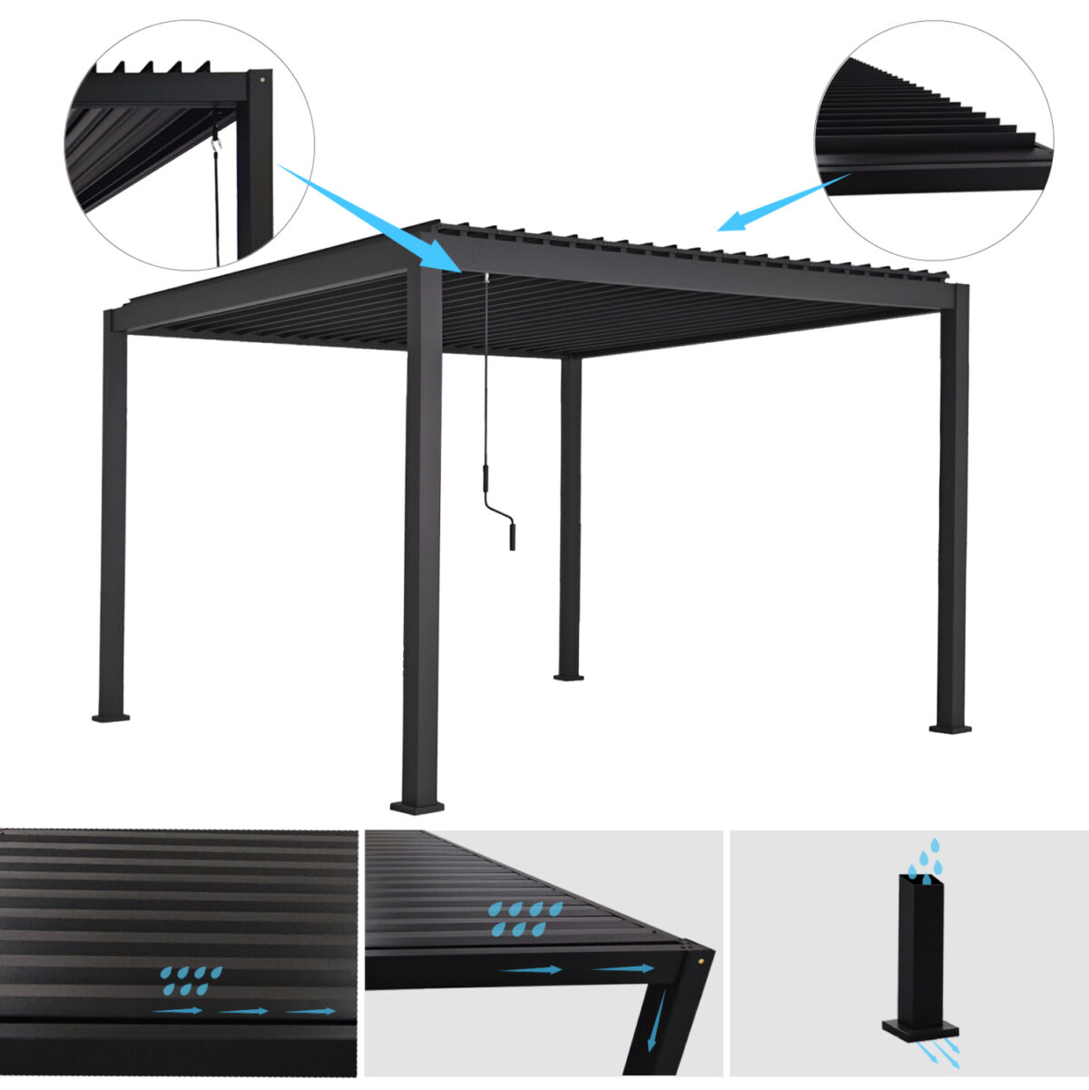 ΒΙΟΚΛΙΜΑΤΙΚΗ ΠΕΡΓΚΟΛΑ ΑΛΟΥΜΙΝΙΟΥ DOMECIL LH10.6611.01 ΜΕ ΜΕΤΑΛ. ΠΕΡΣΙΔΕΣ--300x300x240Υ - Image 3