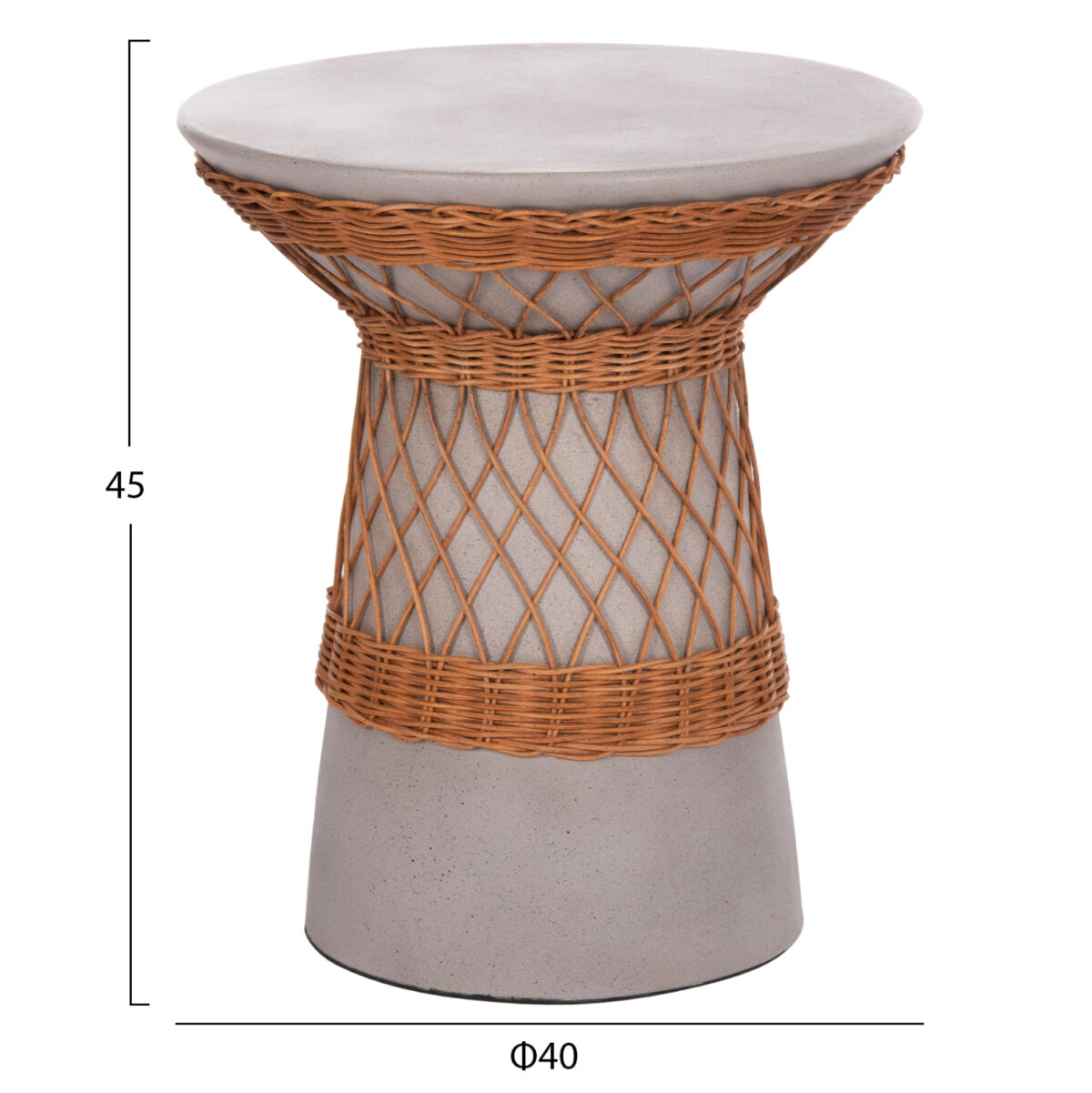 ΒΟΗΘΗΤΙΚΟ ΤΡΑΠΕΖΙ ΣΤΡΟΓΓΥΛΟ DELIA LH10.18167.03 FIBER CEMENT ΓΚΡΙ & RATTAN Φ40x45Υεκ - Image 2