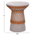 ΒΟΗΘΗΤΙΚΟ ΤΡΑΠΕΖΙ ΣΤΡΟΓΓΥΛΟ DELIA LH10.18167.03 FIBER CEMENT ΓΚΡΙ & RATTAN Φ40x45Υεκ - Image 2