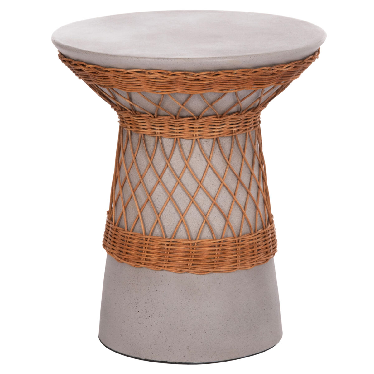 boithitiko-trapezi-stroggylo-delia-fb918 ΒΟΗΘΗΤΙΚΟ ΤΡΑΠΕΖΙ ΣΤΡΟΓΓΥΛΟ DELIA LH10.18167.03 FIBER CEMENT ΓΚΡΙ & RATTAN Φ40x45Υεκ - Image 1