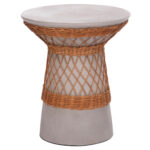 ΒΟΗΘΗΤΙΚΟ ΤΡΑΠΕΖΙ ΣΤΡΟΓΓΥΛΟ DELIA LH10.18167.03 FIBER CEMENT ΓΚΡΙ & RATTAN Φ40x45Υεκ