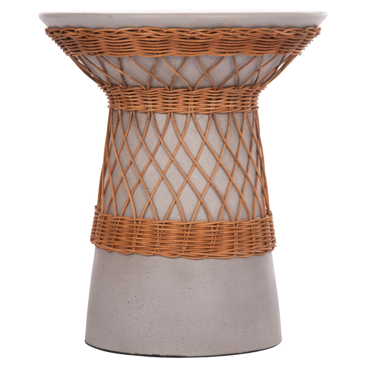 ΒΟΗΘΗΤΙΚΟ ΤΡΑΠΕΖΙ ΣΤΡΟΓΓΥΛΟ DELIA LH10.18167.03 FIBER CEMENT ΓΚΡΙ & RATTAN Φ40x45Υεκ - Image 3