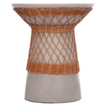 ΒΟΗΘΗΤΙΚΟ ΤΡΑΠΕΖΙ ΣΤΡΟΓΓΥΛΟ DELIA LH10.18167.03 FIBER CEMENT ΓΚΡΙ & RATTAN Φ40x45Υεκ - Image 3