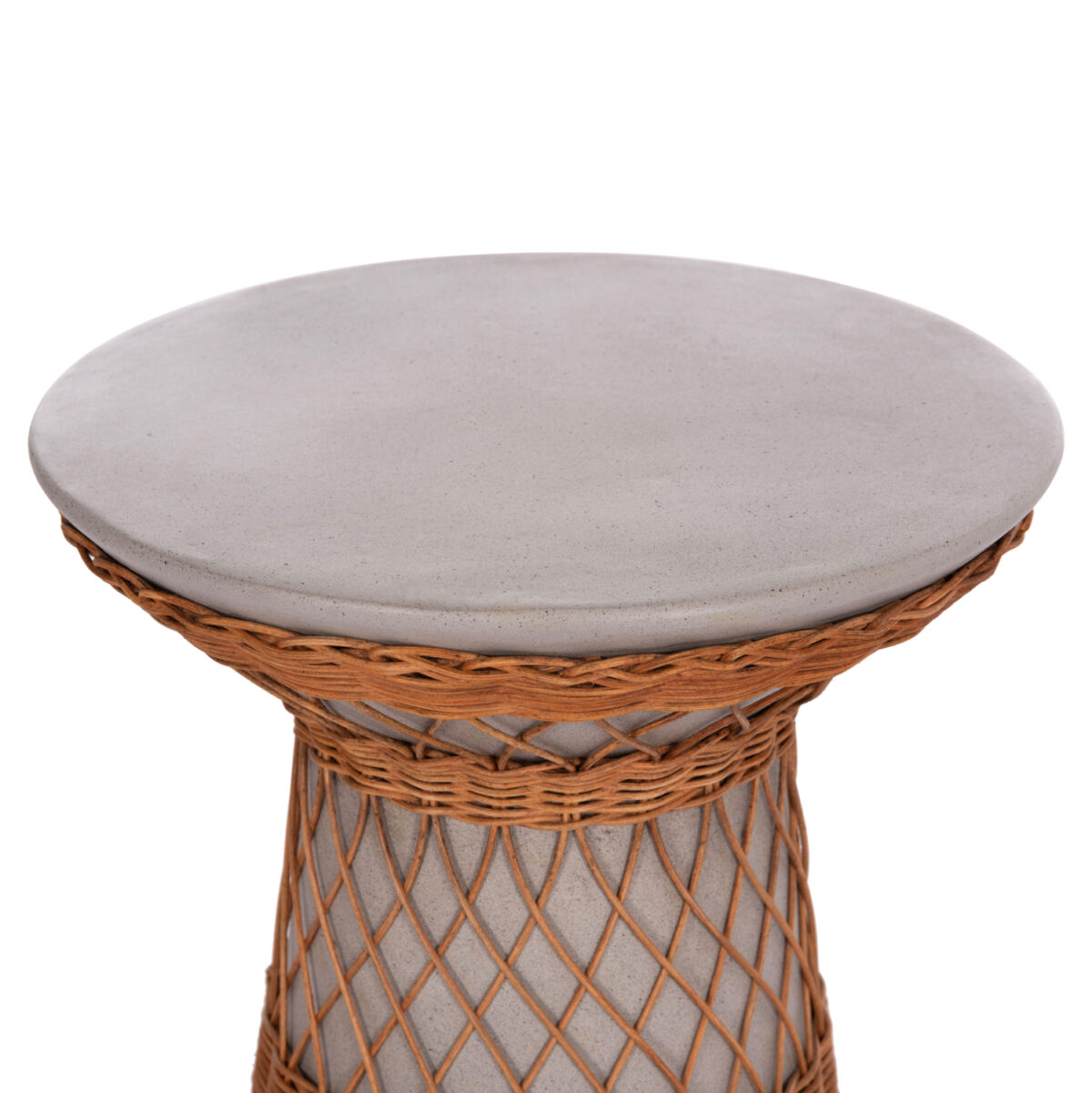 ΒΟΗΘΗΤΙΚΟ ΤΡΑΠΕΖΙ ΣΤΡΟΓΓΥΛΟ DELIA LH10.18167.03 FIBER CEMENT ΓΚΡΙ & RATTAN Φ40x45Υεκ - Image 4