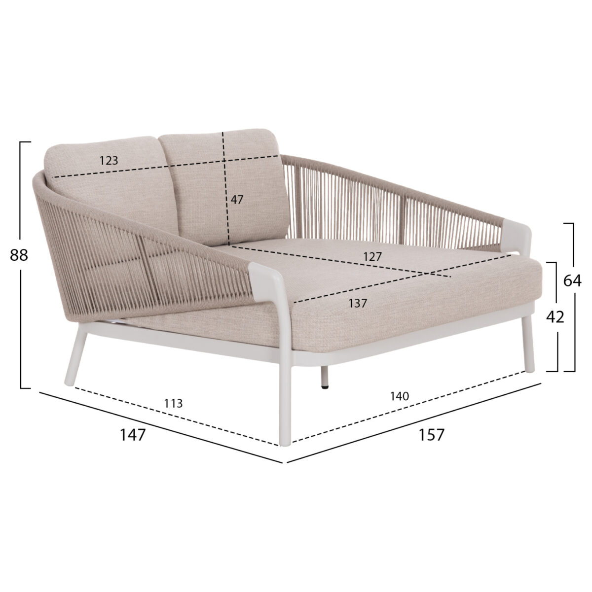 DAYBED ΣΕΙΡΑ XANTION LH10.6474.02 ΛΕΥΚΟ ΑΛΟΥΜΙΝΙΟ--ΣΧΟΙΝΙ--OLEFIN 157x147x88Υεκ - Image 2