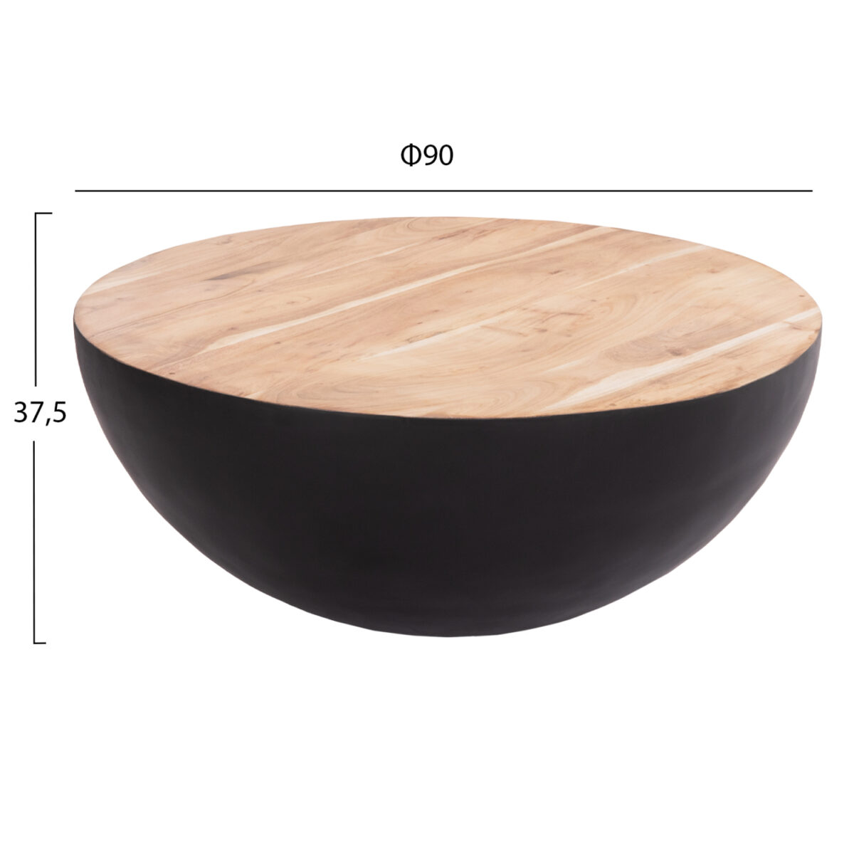 ΔΙΑΚΟΣΜΗΤΙΚΟ ΤΡΑΠΕΖΙ ΣΑΛΟΝΙΟΥ BOWL Φ90X37,5Yεκ. ΜΑΥΡΟ ΜΕ ΞΥΛΟ ΑΚΑΚΙΑΣ LH10.8717.21 - Image 2