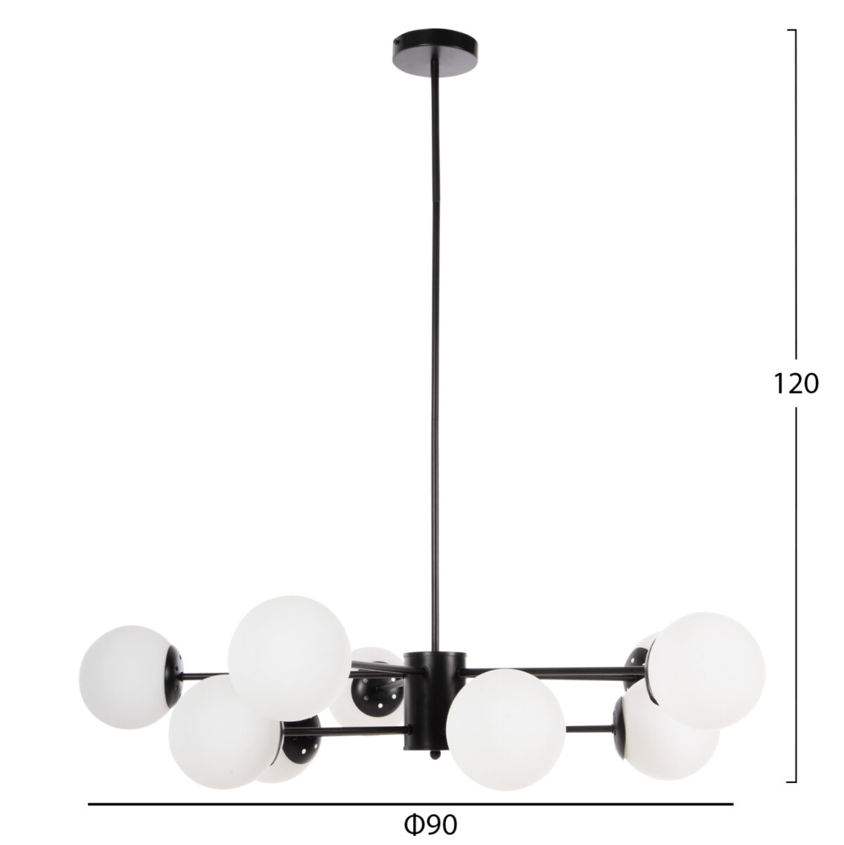 ΦΩΤΙΣΤΙΚΟ ΟΡΟΦΗΣ ΚΡΕΜΑΣΤΟ LH10.4170 ΜΑΥΡΟ ΜΕΤΑΛΛΟ ΛΕΥΚΟ ΓΥΑΛΙ Φ90x97,5Υεκ - Image 2