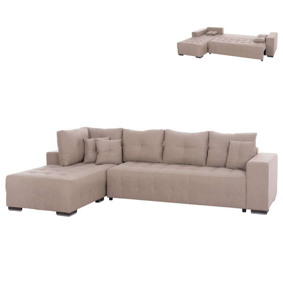 ΓΩΝΙΑΚΟΣ ΚΑΝΑΠΕΣ-ΚΡΕΒΑΤΙ ΜΕ ΑΠΟΘ.ΧΩΡΟ TRENDSTON LH10.3302.03L ΜΠΕΖ ΥΦΑΣΜΑ 298x177x95Υεκ - Image 1