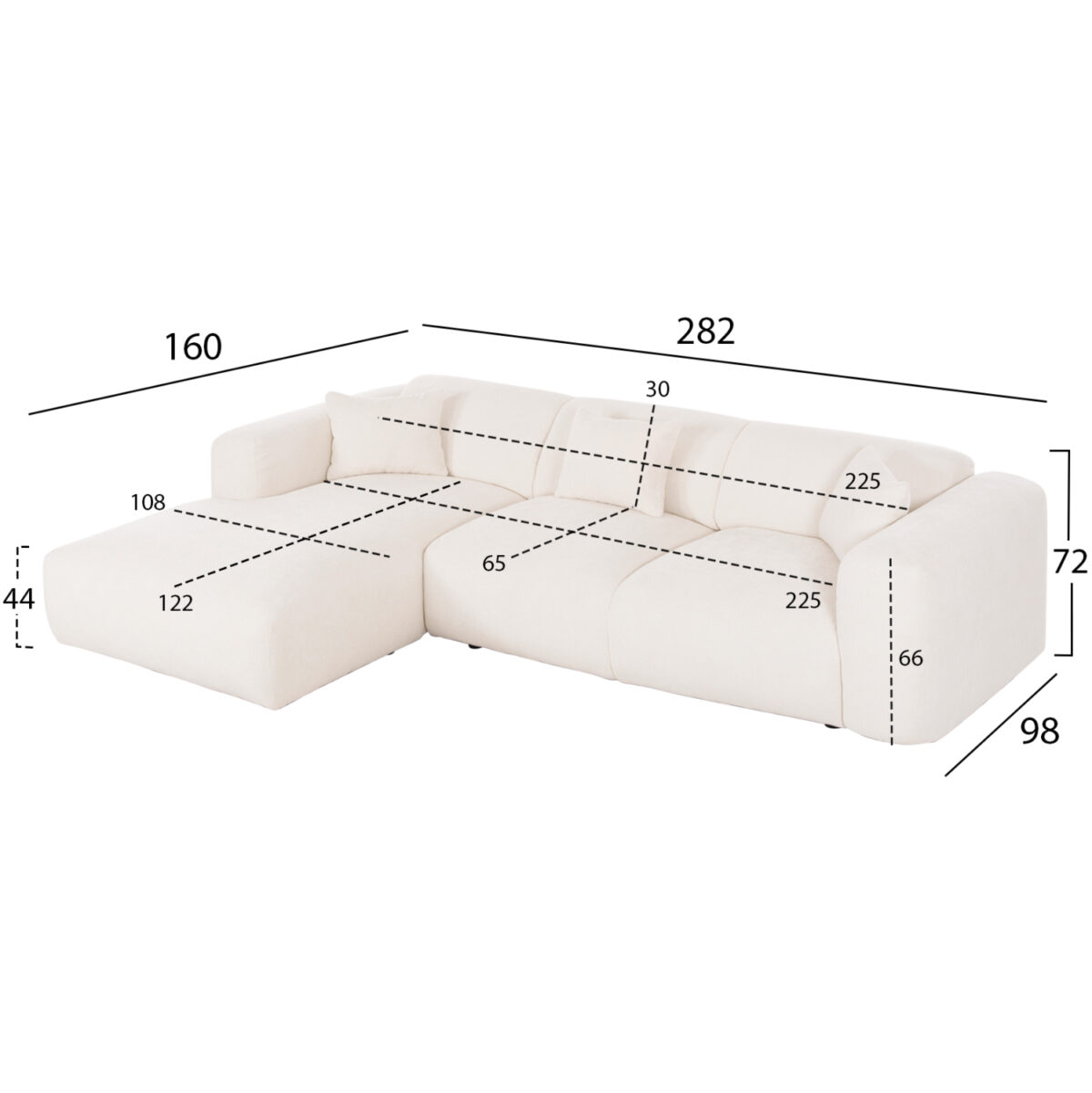 ΚΑΝΑΠΕΣ ΓΩΝΙΑ (ΑΡΙΣΤΕΡΗ) BRICKEN LH10.3275.02L ΛΕΥΚΟ ΥΦΑΣΜΑ 110-282x98-160x72Υεκ. - Image 2