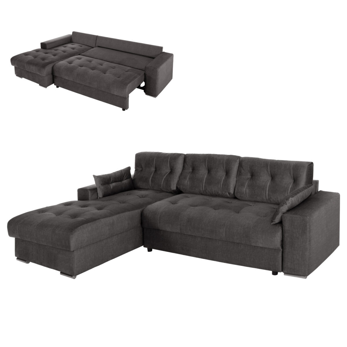 ΚΑΝΑΠΕΣ-ΚΡΕΒΑΤΙ-ΑΡΙΣΤ.ΓΩΝΙΑ-ΜΕ ΑΠΟΘ.ΧΩΡΟ CLANCY LH10.3281.02L ΑΝΘΡΑΚΙ ΥΦΑΣΜΑ 308x181x92Υεκ - Image 1