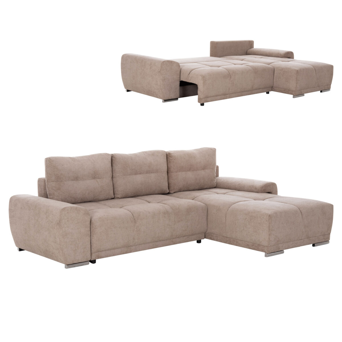 ΚΑΝΑΠΕΣ ΚΡΕΒΑΤΙ ΔΕΞΙΑ ΓΩΝΙΑ COMFYRA LH10.3336.03R ΜΠΕΖ ΥΦΑΣΜΑ 270x181x75Υεκ - Image 1