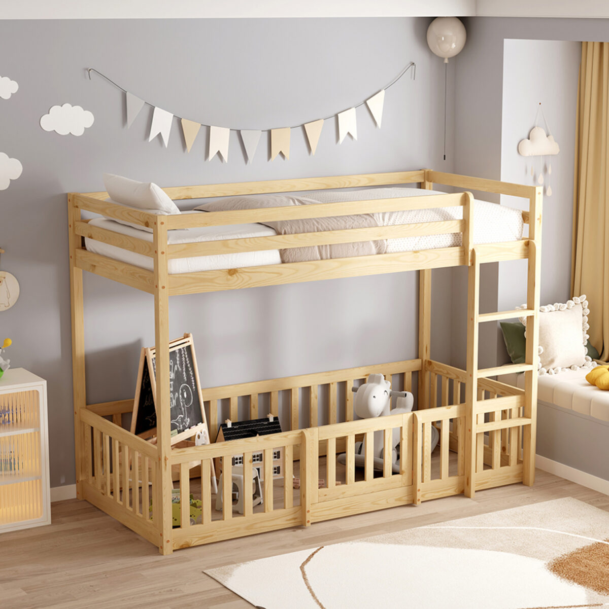 ΚΟΥΚΕΤΑ ΠΑΙΔΙΚΗ ΜΕ ΠΑΡΚΑΚΙ PLAYKID LH10.21312 ΞΥΛΟ ΠΕΥΚΟΥ ΦΥΣΙΚΟ--ME ΣΤΡΩΜΑ 90x190εκ - Image 1