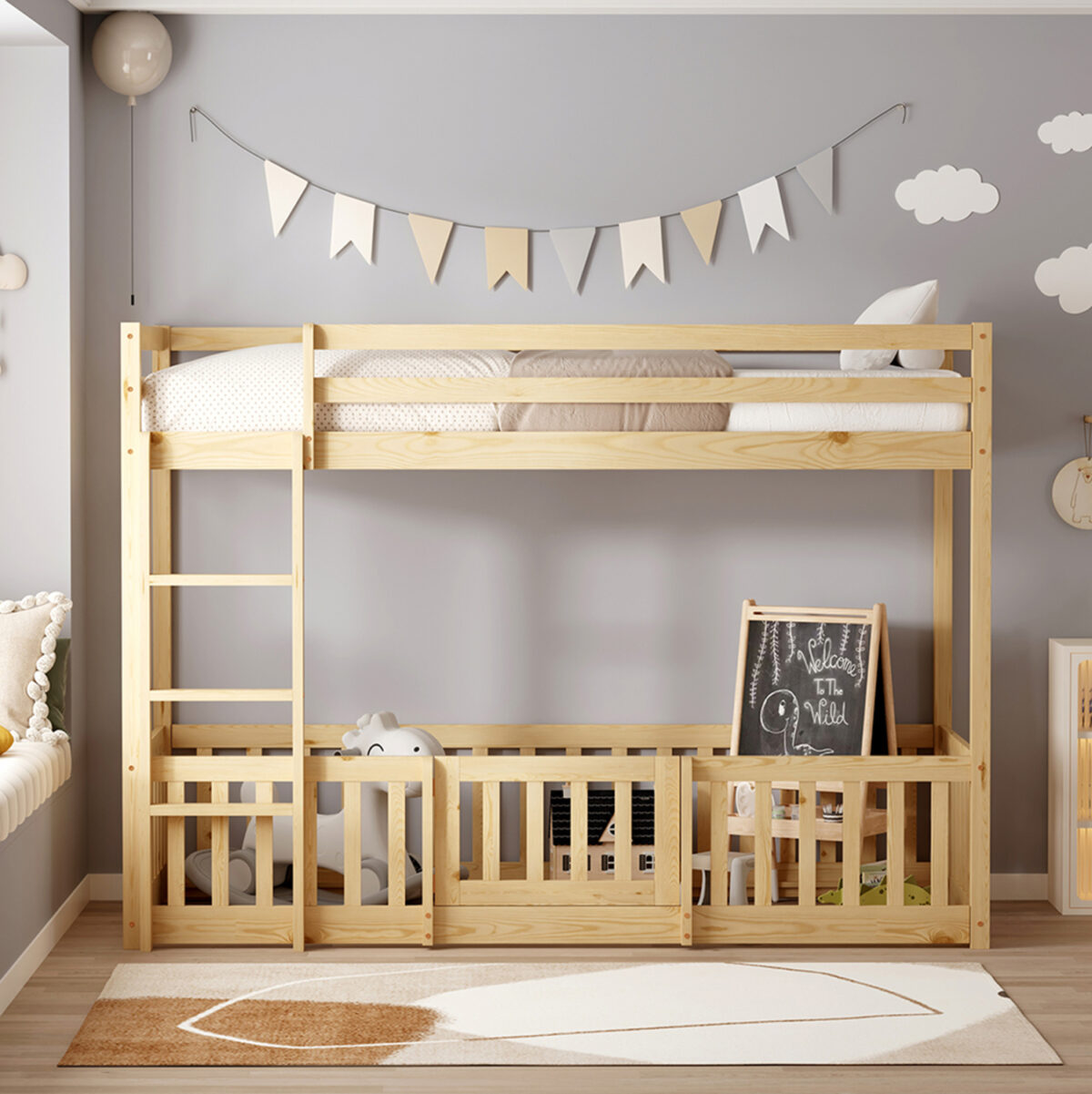 ΚΟΥΚΕΤΑ ΠΑΙΔΙΚΗ ΜΕ ΠΑΡΚΑΚΙ PLAYKID LH10.21312 ΞΥΛΟ ΠΕΥΚΟΥ ΦΥΣΙΚΟ--ME ΣΤΡΩΜΑ 90x190εκ - Image 2