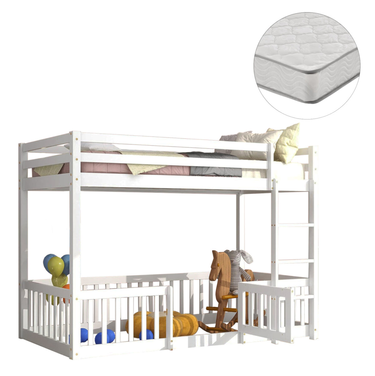 ΚΟΥΚΕΤΑ ΠΑΙΔΙΚΗ ΜΕ ΠΑΡΚΑΚΙ PLAYKID LH10.21312.01 ΞΥΛΟ ΠΕΥΚΟΥ ΛΕΥΚΟ--ME ΣΤΡΩΜΑ 90x190εκ - Image 3