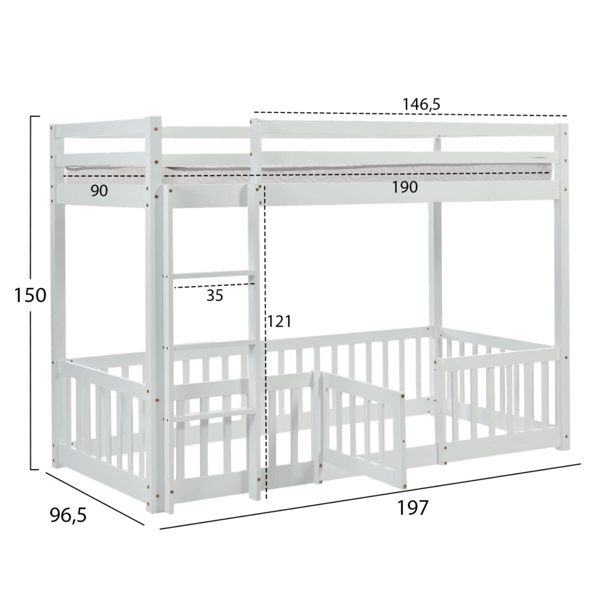 ΚΟΥΚΕΤΑ ΠΑΙΔΙΚΗ ΜΕ ΠΑΡΚΑΚΙ PLAYKID LH10.21312.01 ΞΥΛΟ ΠΕΥΚΟΥ ΛΕΥΚΟ--ME ΣΤΡΩΜΑ 90x190εκ - Image 4