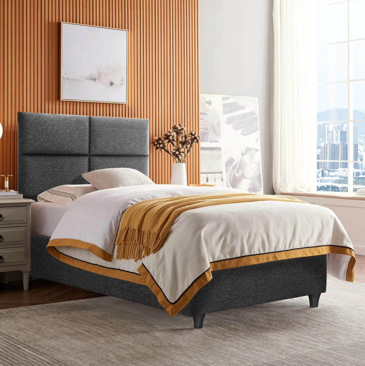 ΚΡΕΒΑΤΙ MILO ΑΠΟ ΓΚΡΙ ΥΦΑΣΜΑ LH10.652.01 ΓΙΑ ΣΤΡΩΜΑ 90x200 εκ. - Image 1