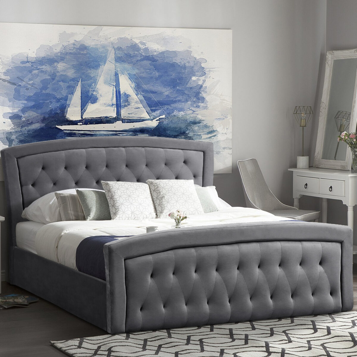 ΚΡΕΒΑΤΙ ΔΙΠΛΟ ΜΕ ΣΤΡΩΜΑ & ΑΠΟΘ.ΧΩΡΟ ODELIA LH10.21279.01 ΓΚΡΙ ΒΕΛΟΥΔΟ--ΓΙΑ 160x200εκ - Image 1