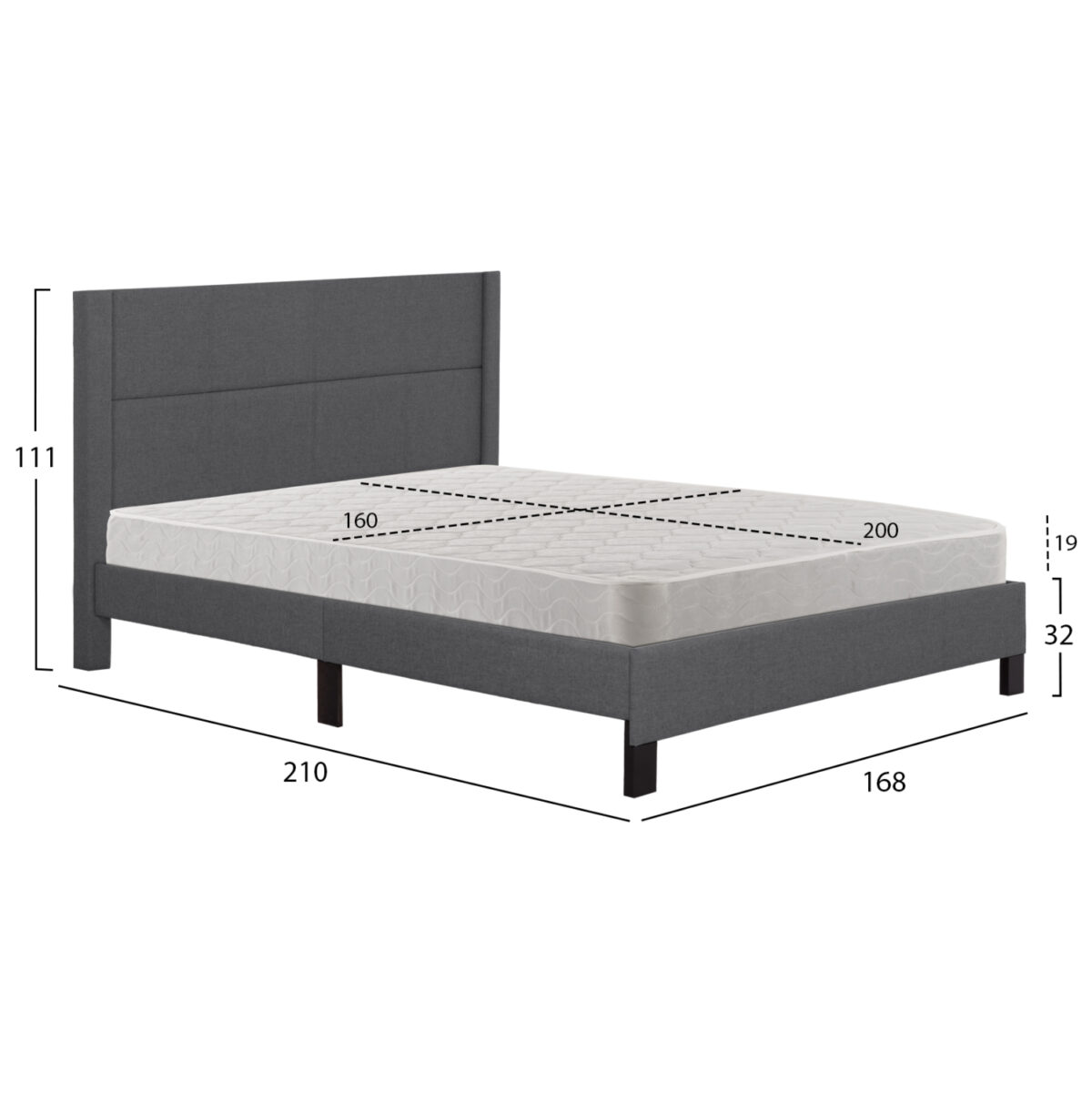 ΚΡΕΒΑΤΙ ΔΙΠΛΟ & ΣΤΡΩΜΑ TRILLOP LH10.21202.12 ΓΚΡΙ ΥΦΑΣΜΑ--ΓΙΑ 160x200εκ - Image 3