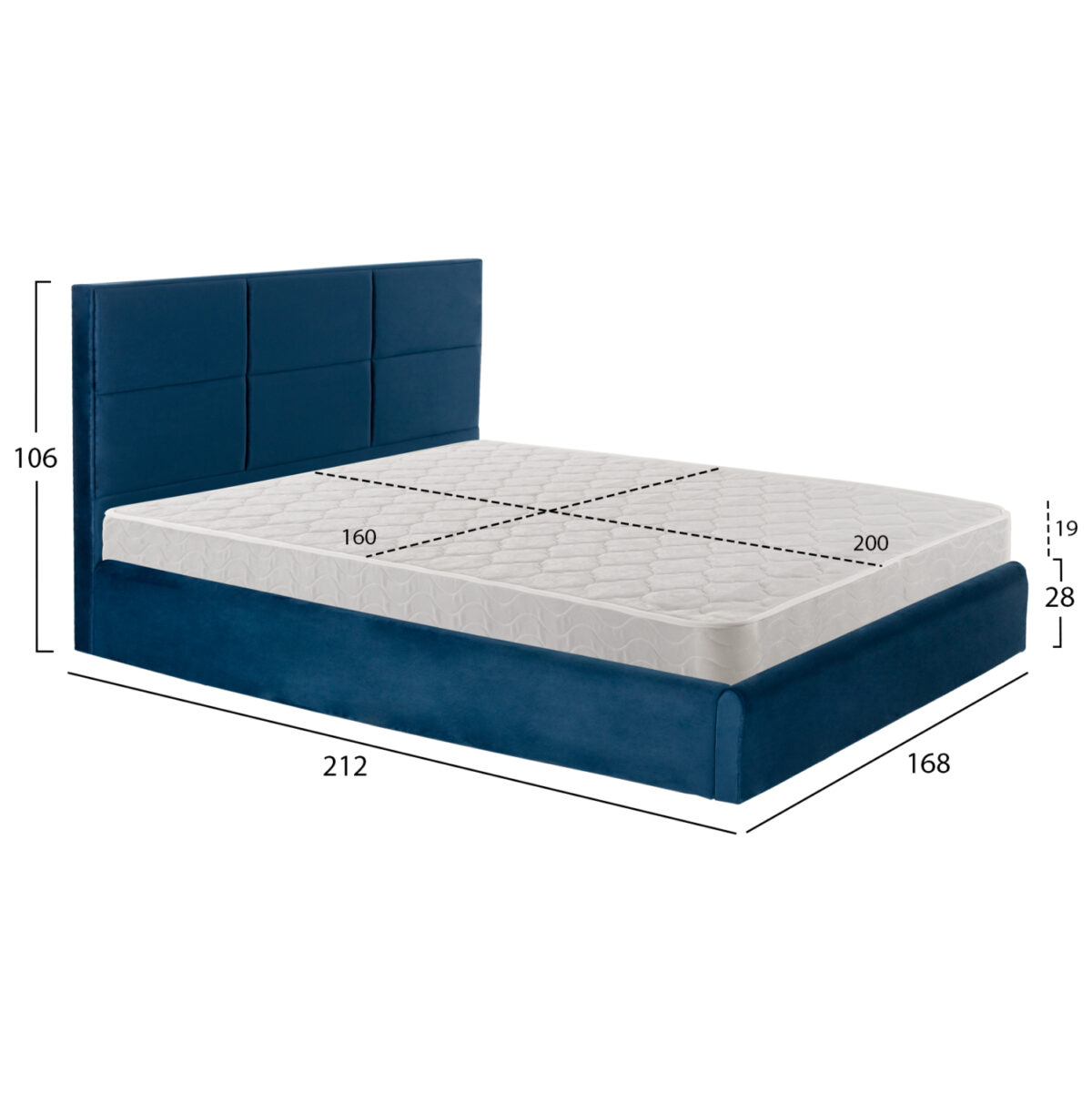 ΚΡΕΒΑΤΙ ΔΙΠΛΟ & ΣΤΡΩΜΑ BRILEY LH10.21272.03 ΜΠΛΕ ΒΕΛΟΥΔΟ ΜΕ ΑΠΟΘ.ΧΩΡΟ--ΓΙΑ 160x200εκ - Image 3