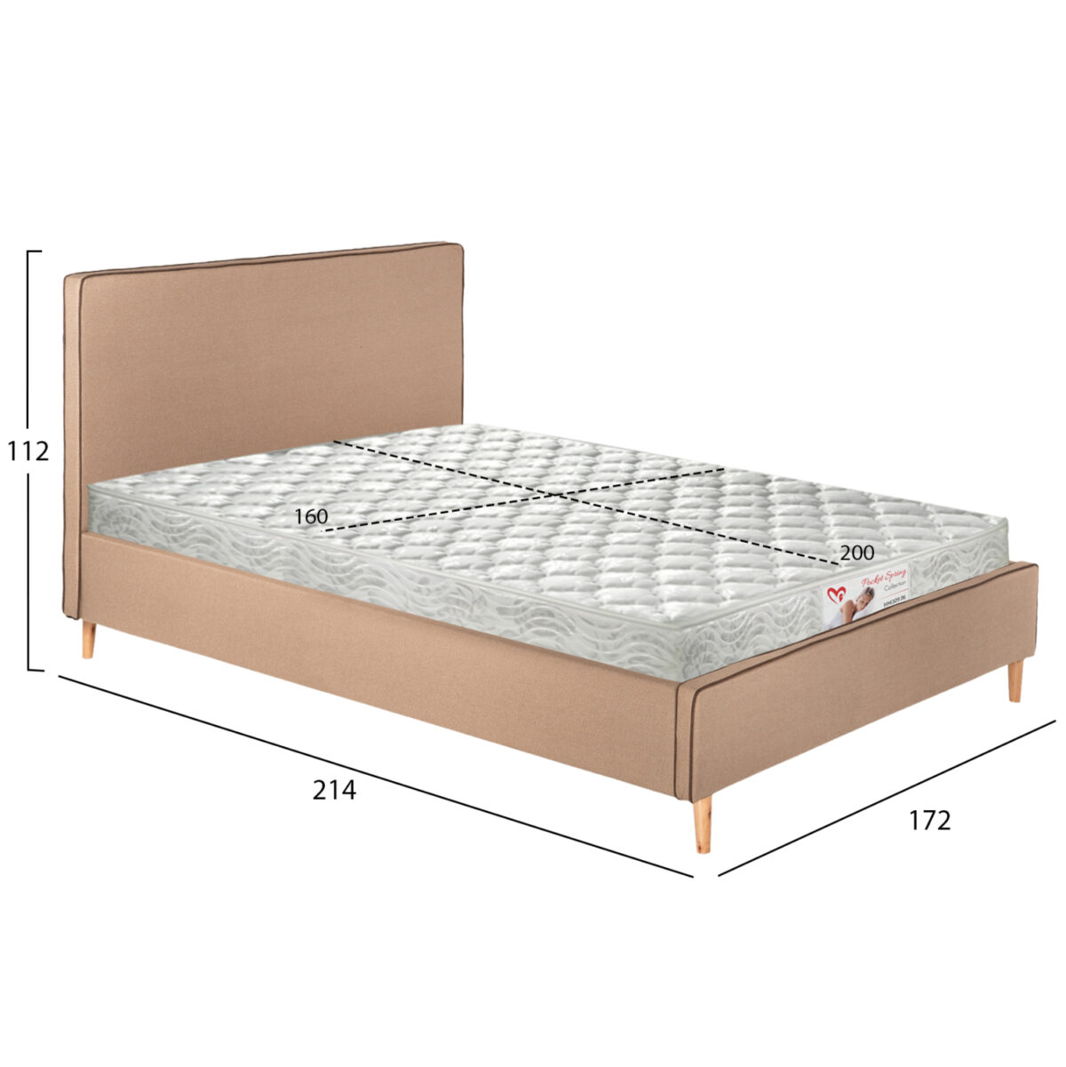 ΚΡΕΒΑΤΙ ΜΕ ΣΤΡΩΜΑ INDRA LH10.21280.02 ΜΠΕΖ ΥΦΑΣΜΑ--ΓΙΑ 160x200εκ - Image 3