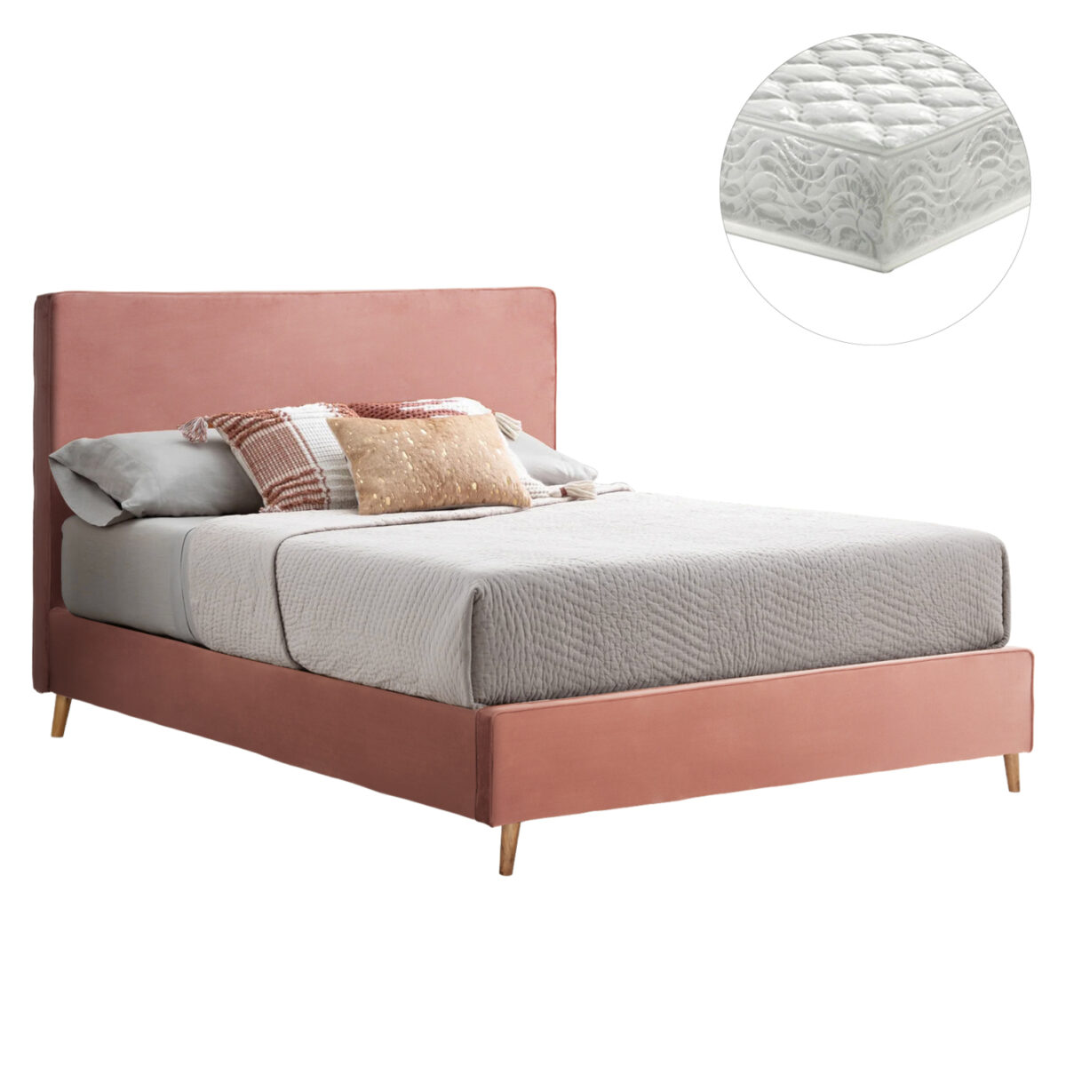 ΚΡΕΒΑΤΙ ΜΕ ΣΤΡΩΜΑ INDRA LH10.21280.03 ΣΑΠΙΟ ΜΗΛΟ ΒΕΛΟΥΔΟ--ΓΙΑ 160x200εκ - Image 2