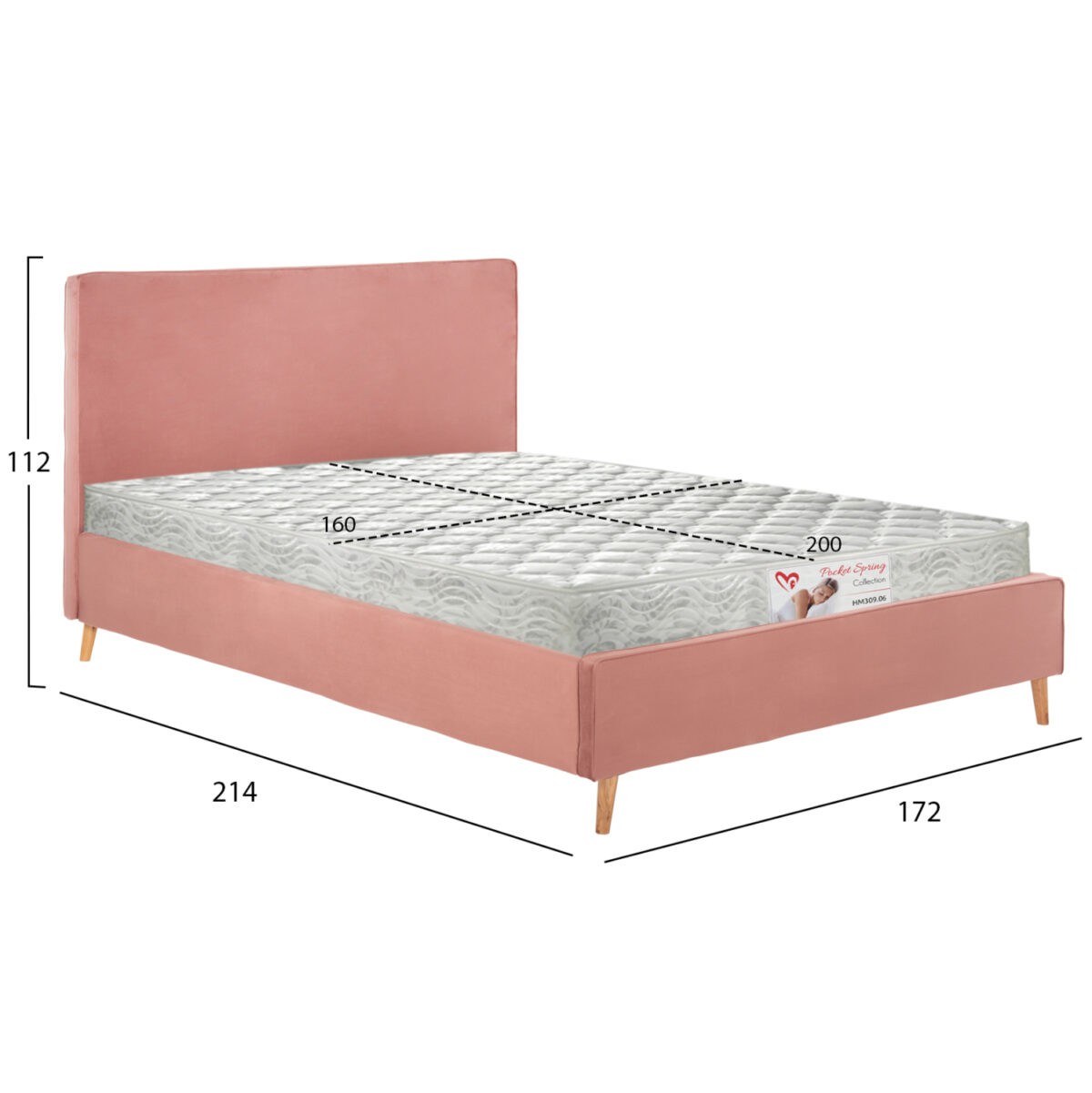 ΚΡΕΒΑΤΙ ΜΕ ΣΤΡΩΜΑ INDRA LH10.21280.03 ΣΑΠΙΟ ΜΗΛΟ ΒΕΛΟΥΔΟ--ΓΙΑ 160x200εκ - Image 3