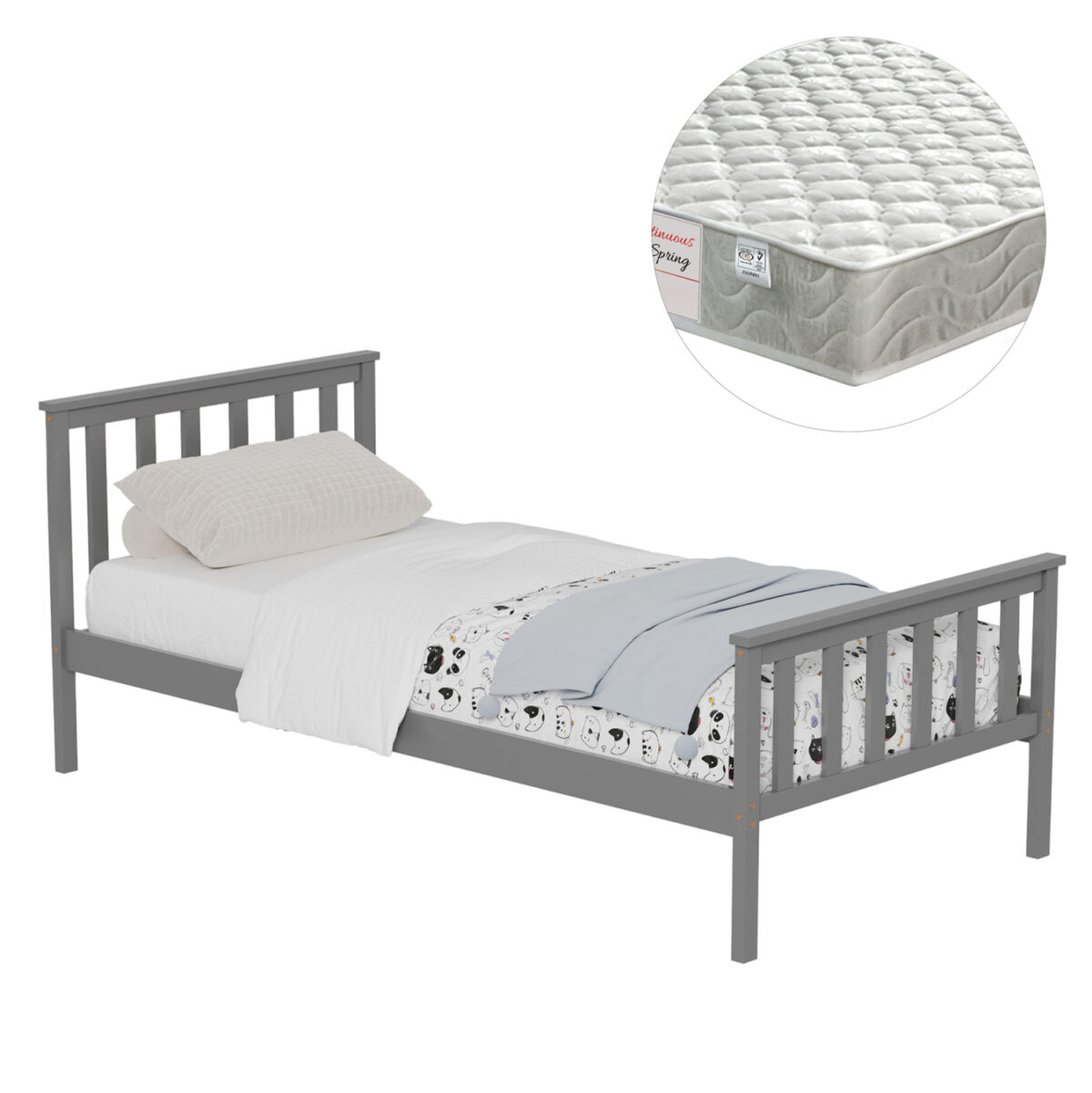 ΚΡΕΒΑΤΙ ΠΑΙΔΙΚΟ ΜΕ ΣΤΡΩΜΑ GIMLY LH10.21300.02 ΞΥΛΟ ΠΕΥΚΟΥ ΣΕ ΓΚΡΙ- ΓΙΑ ΣΤΡΩΜΑ 90x190εκ - Image 3