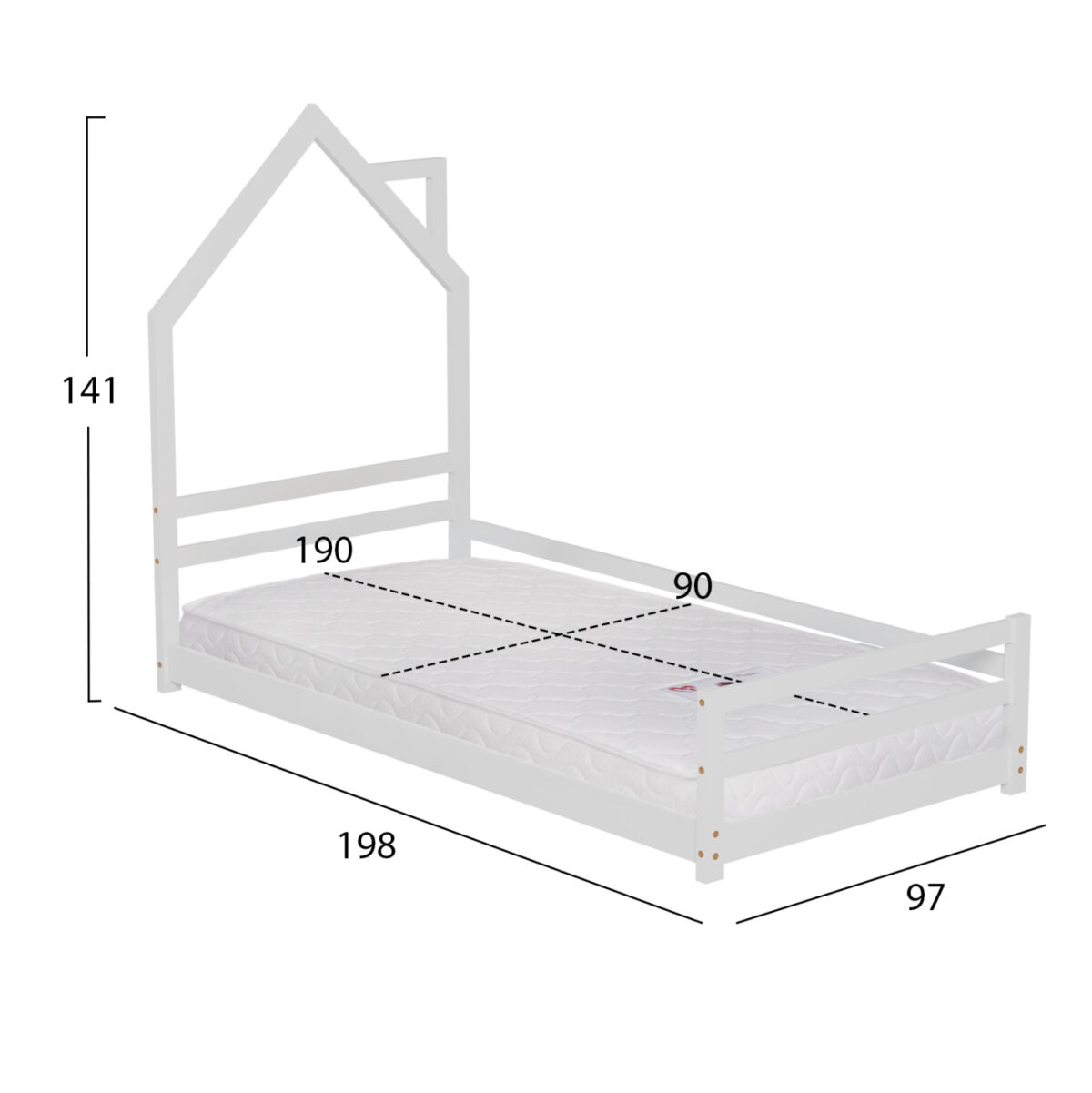 ΚΡΕΒΑΤΙ ΠΑΙΔΙΚΟ ΜΕ ΣΤΡΩΜΑ HOUSER LH10.21301 ΞΥΛΟ ΠΕΥΚΟΥ ΣΕ ΛΕΥΚΟ--ΣΤΡΩΜΑ 90x190εκ - Image 4
