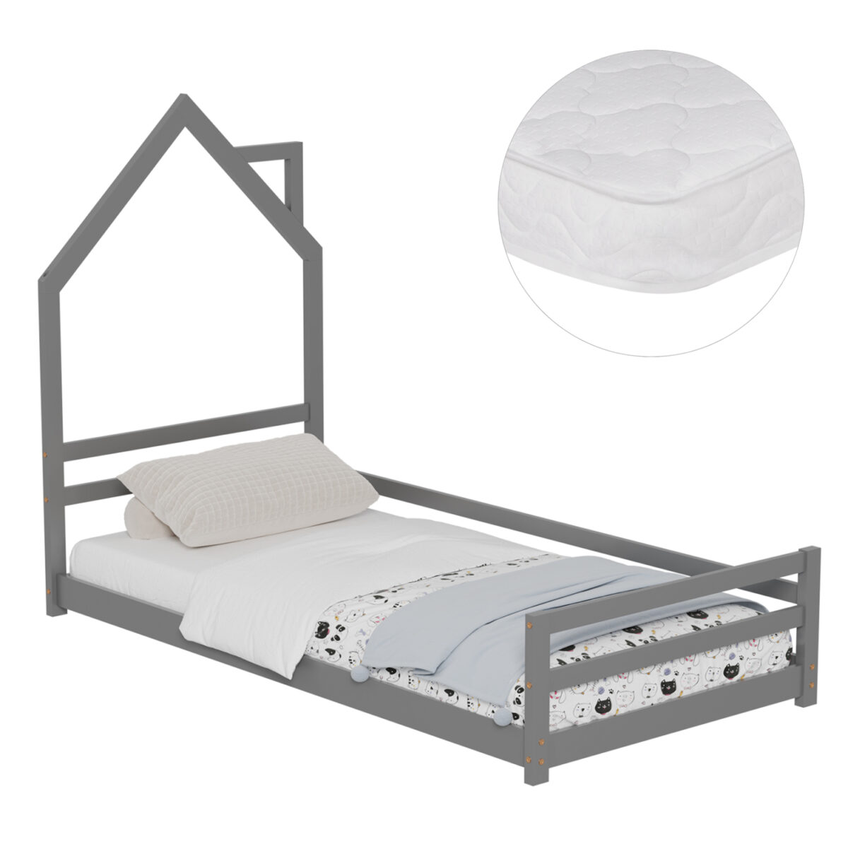 ΚΡΕΒΑΤΙ ΠΑΙΔΙΚΟ ΜΕ ΣΤΡΩΜΑ HOUSER LH10.21301.01 ΞΥΛΟ ΠΕΥΚΟΥ ΣΕ ΓΚΡΙ--ΣΤΡΩΜΑ 90x190εκ - Image 3