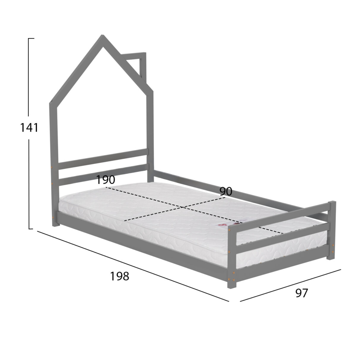 ΚΡΕΒΑΤΙ ΠΑΙΔΙΚΟ ΜΕ ΣΤΡΩΜΑ HOUSER LH10.21301.01 ΞΥΛΟ ΠΕΥΚΟΥ ΣΕ ΓΚΡΙ--ΣΤΡΩΜΑ 90x190εκ - Image 4