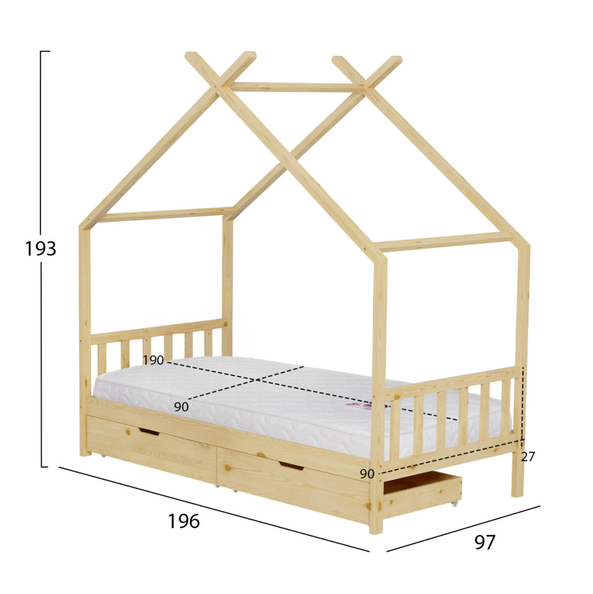 ΚΡΕΒΑΤΙ ΠΑΙΔΙΚΟ ΜΕ ΣΤΡΩΜΑ KLARICE LH10.21305 ΞΥΛΟ ΠΕΥΚΟΥ ΣΕ ΦΥΣΙΚΟ--ΣΤΡΩΜΑ 90x190εκ - Image 4