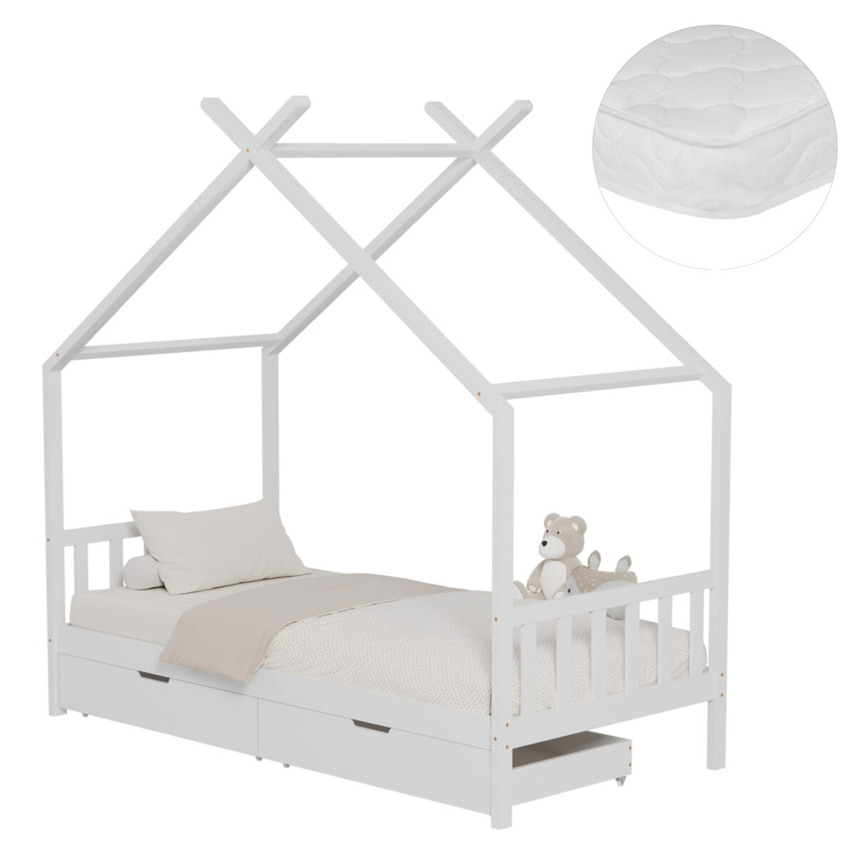 ΚΡΕΒΑΤΙ ΠΑΙΔΙΚΟ ΜΕ ΣΤΡΩΜΑ KLARICE LH10.21305.01 ΞΥΛΟ ΠΕΥΚΟΥ ΣΕ ΛΕΥΚΟ--ΣΤΡΩΜΑ 90x190εκ - Image 3