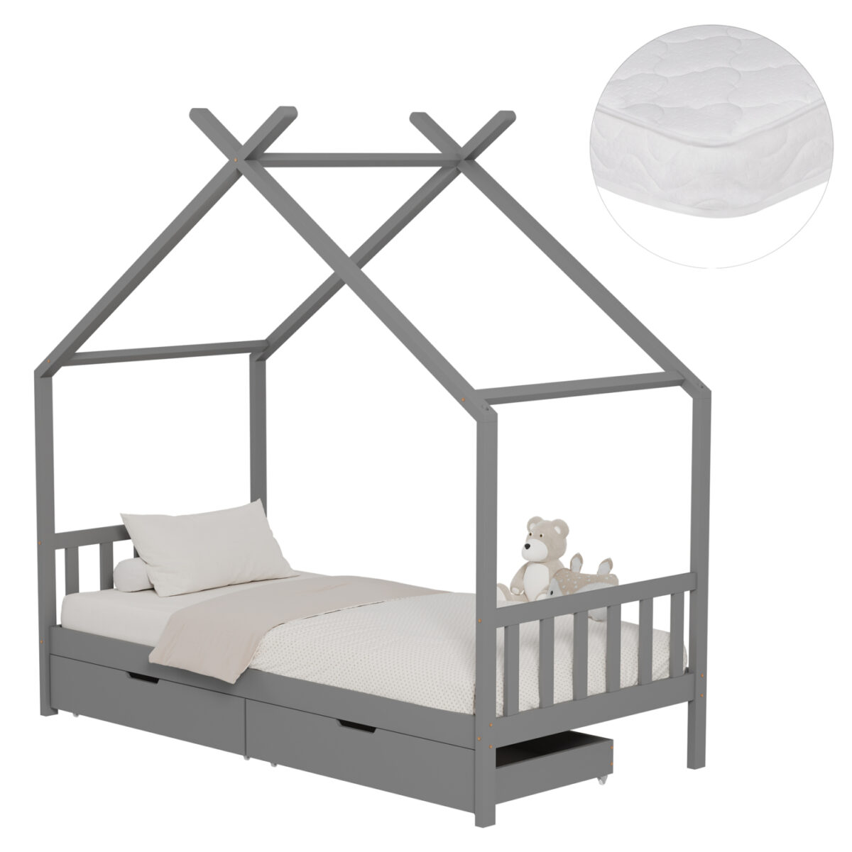 ΚΡΕΒΑΤΙ ΠΑΙΔΙΚΟ ΜΕ ΣΤΡΩΜΑ KLARICE LH10.21305.02 ΞΥΛΟ ΠΕΥΚΟΥ ΣΕ ΓΚΡΙ--ΣΤΡΩΜΑ 90x190εκ - Image 3