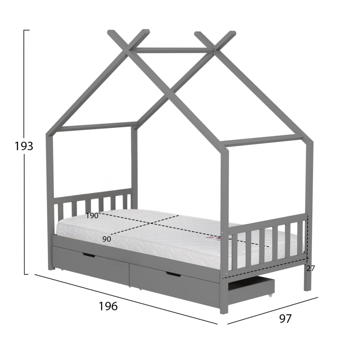 ΚΡΕΒΑΤΙ ΠΑΙΔΙΚΟ ΜΕ ΣΤΡΩΜΑ KLARICE LH10.21305.02 ΞΥΛΟ ΠΕΥΚΟΥ ΣΕ ΓΚΡΙ--ΣΤΡΩΜΑ 90x190εκ - Image 4