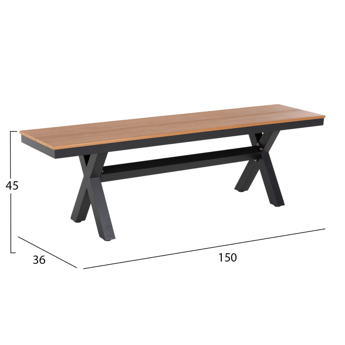 ΠΑΓΚΑΚΙ ΑΛΟΥΜΙΝΙΟΥ TAWNEE LH10.6038.01 ΑΝΘΡΑΚΙ ΜΕ POLYWOOD ΚΑΘΙΣΜΑ ΣΕ ΦΥΣΙΚΟ ΧΡΩΜΑ 150x36x45Υεκ. - Image 2