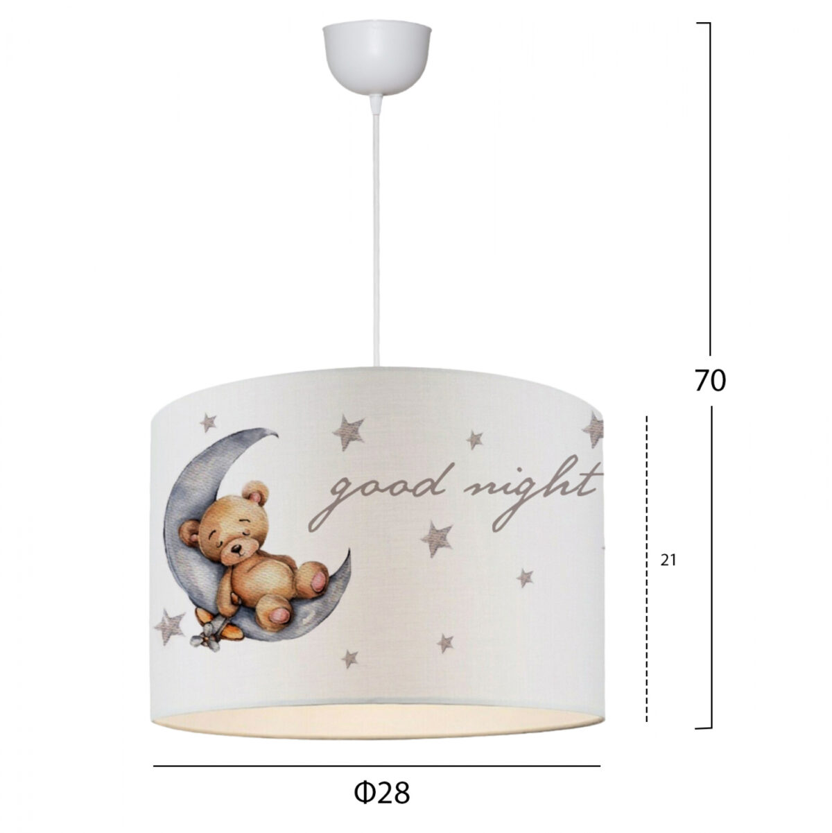 ΠΑΙΔΙΚΟ ΦΩΤΙΣΤΙΚΟ ΟΡΟΦΗΣ ΥΦΑΣΜΑΤΙΝΟ LH10.7574.02 ΛΕΥΚΟ ΜΕ ΣΧΕΔΙΟ TEDDY BEAR Φ28x70Y εκ. - Image 2