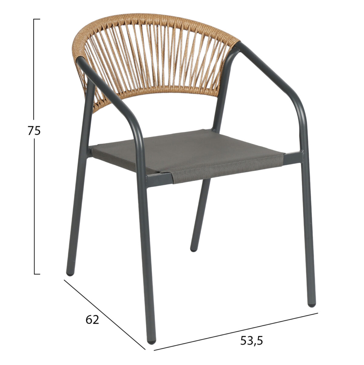 ΠΟΛΥΘΡΟΝΑ HOMAN LH10.6430.01 ΓΚΡΙ ΜΕΤΑΛΛΟ & TEXTILENE--ΜΠΕΖ P.E.RATTAN 53x58x75Υεκ - Image 2