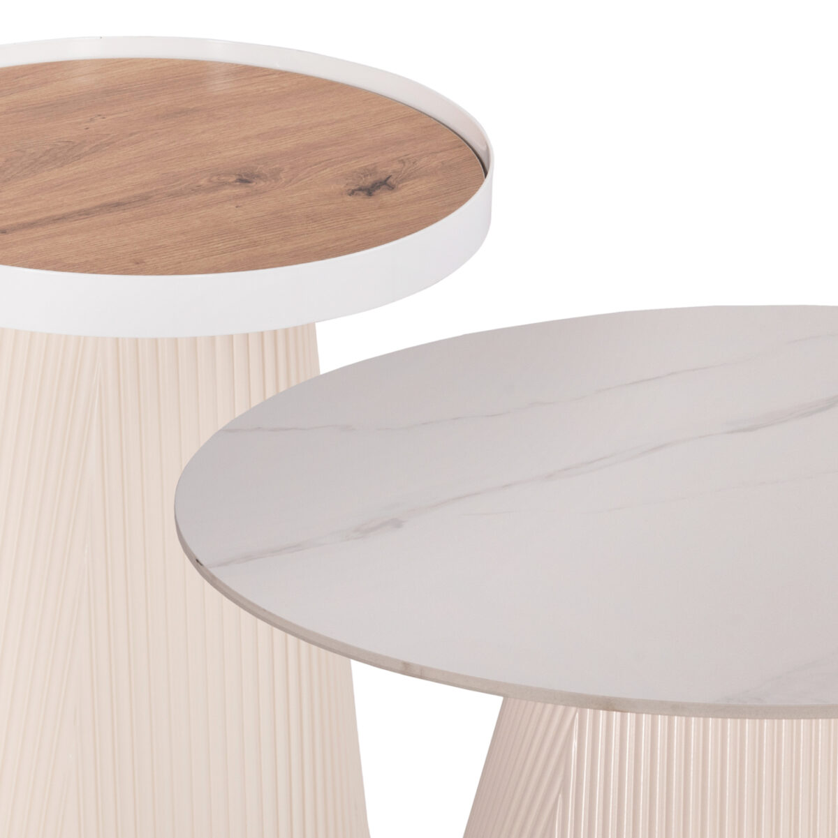 ΣΕΤ 2ΤΜΧ ΤΡΑΠΕΖΙΑ ΣΑΛΟΝΙΟΥ DUNCAN LH10.21082 MDF ΚΡΕΜ ΚΑΙ ΚΕΡΑΜΙΚΟ TOP Φ80εκ & Φ45εκ - Image 4
