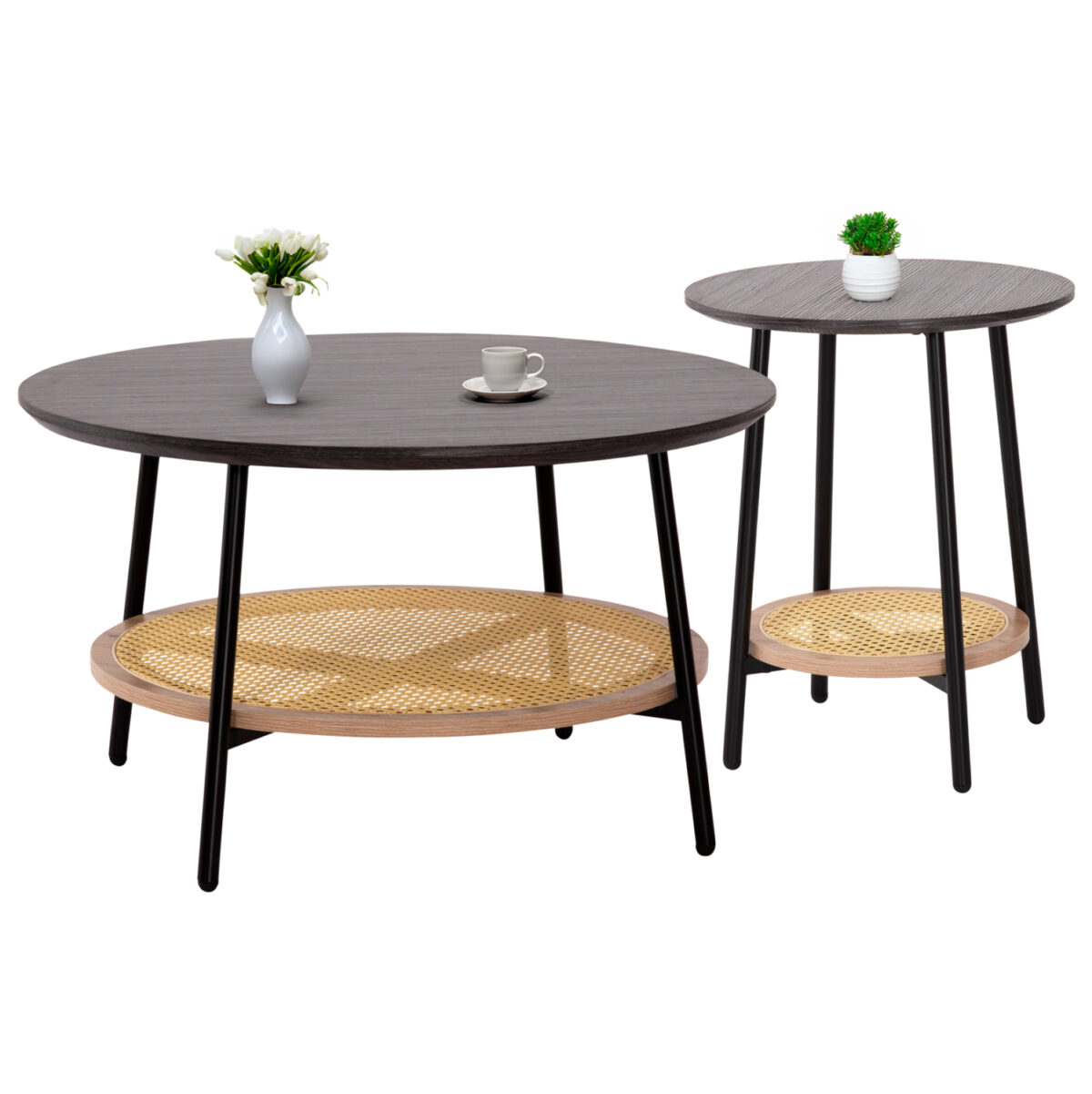 set-2tmch-trapezia-salonioy-fb921087-mdf ΣΕΤ 2ΤΜΧ ΤΡΑΠΕΖΙΑ ΣΑΛΟΝΙΟΥ SEWELL LH10.21087 MDF-ΜΕΤΑΛΛΟ-ΣΥΝΘΕΤΙΚΟ RATTAN Φ80εκ & Φ45εκ - Image 1