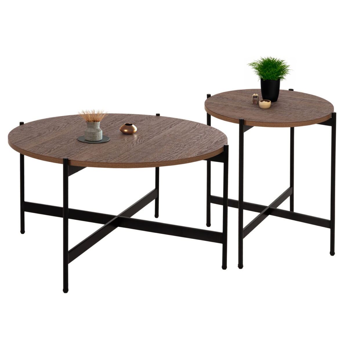 set-2tmch-trapezia-salonioy-fb92108903-m ΣΕΤ 2ΤΜΧ ΤΡΑΠΕΖΙΑ ΣΑΛΟΝΙΟΥ RONDA LH10.21089.03 MDF ΣΕ ΚΑΡΥΔΙ ΧΡΩΜΑ Φ80εκ & Φ50εκ - Image 1