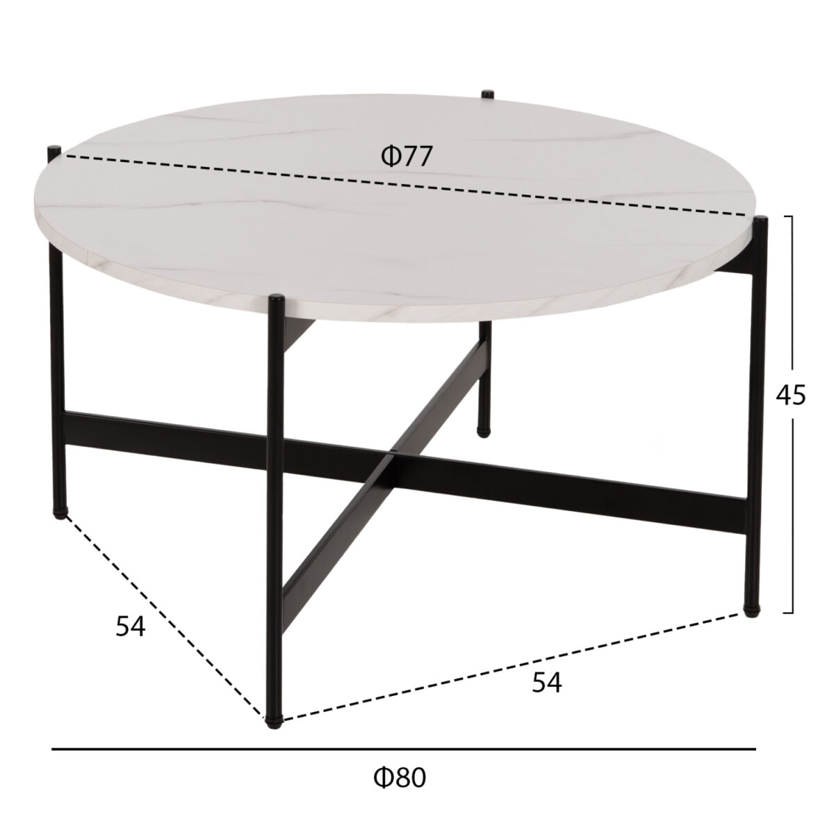 ΣΕΤ 2ΤΜΧ ΤΡΑΠΕΖΙΑ ΣΑΛΟΝΙΟΥ RONDA LH10.21089.04 MDF ΛΕΥΚΟ ΜΑΡΜΑΡΟ Φ80εκ & Φ50εκ - Image 2