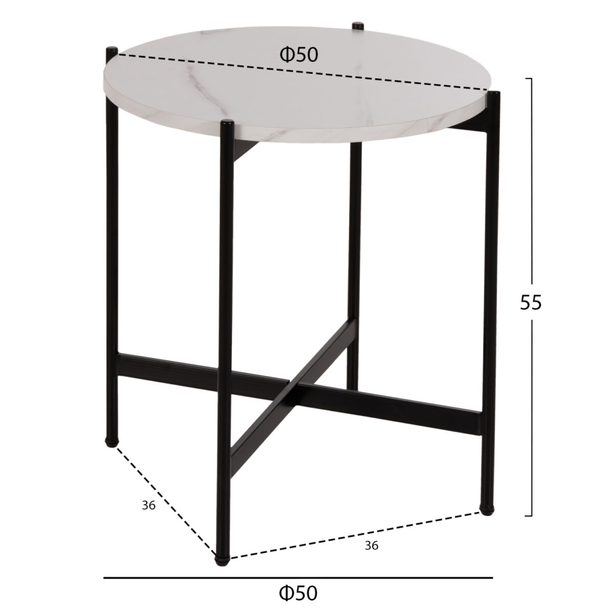 ΣΕΤ 2ΤΜΧ ΤΡΑΠΕΖΙΑ ΣΑΛΟΝΙΟΥ RONDA LH10.21089.04 MDF ΛΕΥΚΟ ΜΑΡΜΑΡΟ Φ80εκ & Φ50εκ - Image 3
