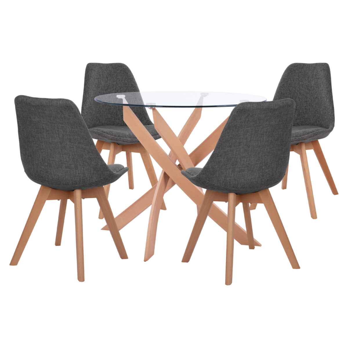 set-trapezarias-5tmch-trapezi-f90x74-4-k ΣΕΤ ΤΡΑΠΕΖΑΡΙΑΣ 5ΤΜΧ ΤΡΑΠΕΖΙ Φ90X74 & 4 ΚΑΡΕΚΛΕΣ VEGAS ΜΕ ΓΚΡΙ ΥΦΑΣΜΑ LH10.11693.50 - Image 1