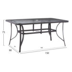 ΤΡΑΠΕΖΙ BRUNO 150X90Χ75Υεκ. ΜΕΤΑΛΛΙΚΟ ΟΡΘΟΓΩΝΙΟ ΓΚΡΙ ΜΕ ΤΡΥΠΑ ΟΜΠΡΕΛΑΣ Φ38  LH10.5145.11 - Image 2