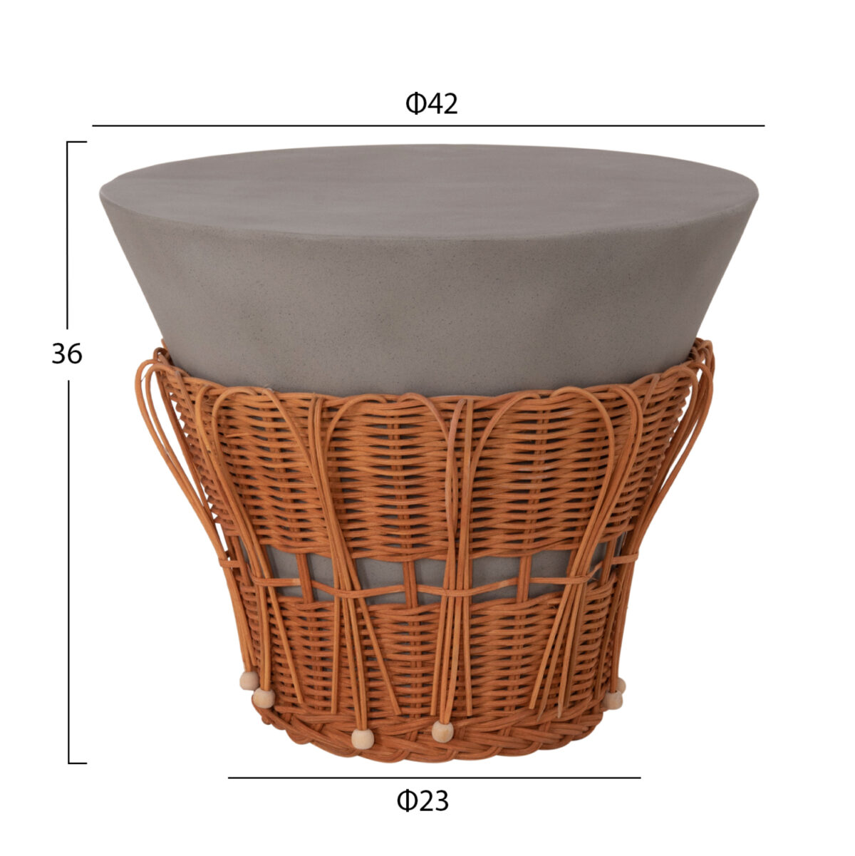 ΤΡΑΠΕΖΙ ΒΟΗΘΗΤΙΚΟ PERRAL LH10.18164.03S FIBER CEMENT ΓΚΡΙ-ΦΥΣΙΚΟ RATTAN--Φ42x36Υεκ - Image 2