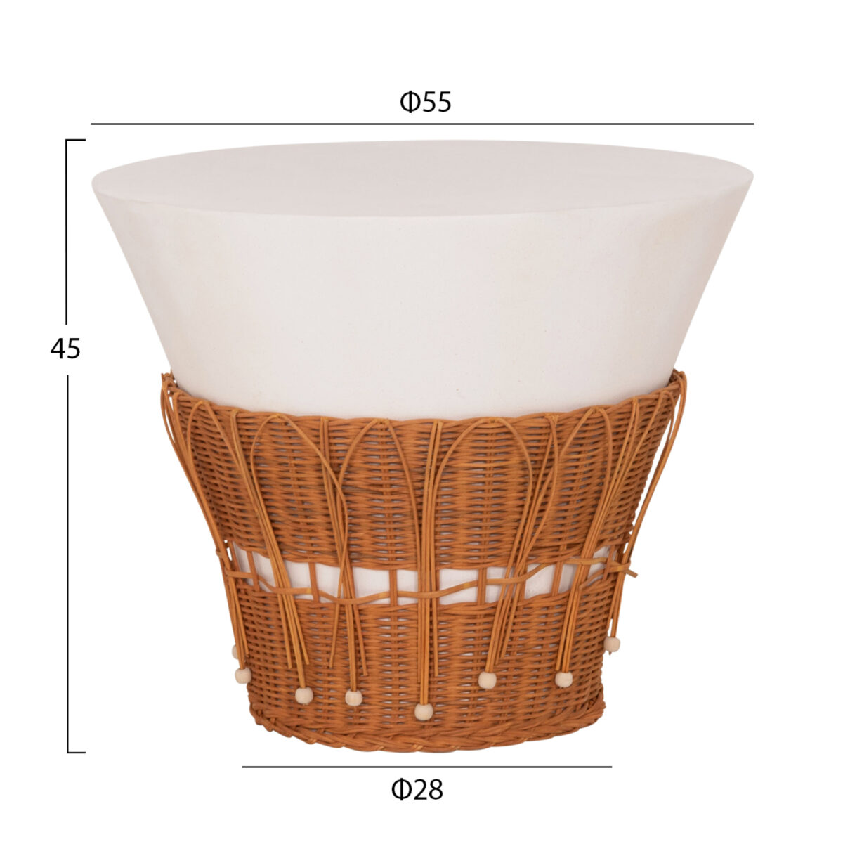 ΤΡΑΠΕΖΙ ΣΑΛΟΝΙΟΥ PERRAL LH10.18164.02L FIBER CEMENT ΛΕΥΚΟ-ΦΥΣΙΚΟ RATTAN--Φ55x45Υεκ - Image 2